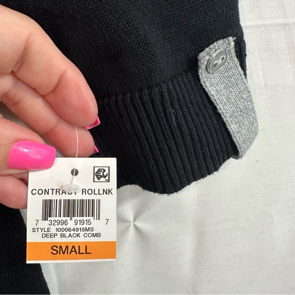 Karen Scott Womens Contrast Rollneck 3/4 Sleeve Cotton Sweater Black Grey Small - Picture 2 of 8